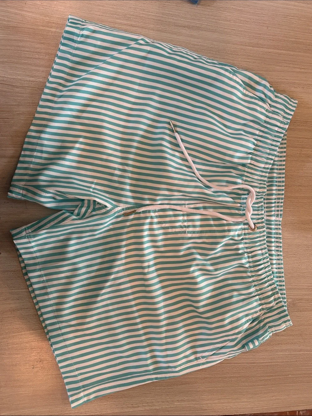 Men's Aqua Stripe Swim Trunks with Drawstring